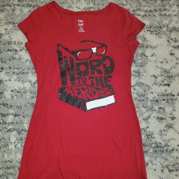 Word to the Nerds - Girls Red Short Sleeve || Small EUC - Picture 2 of 5